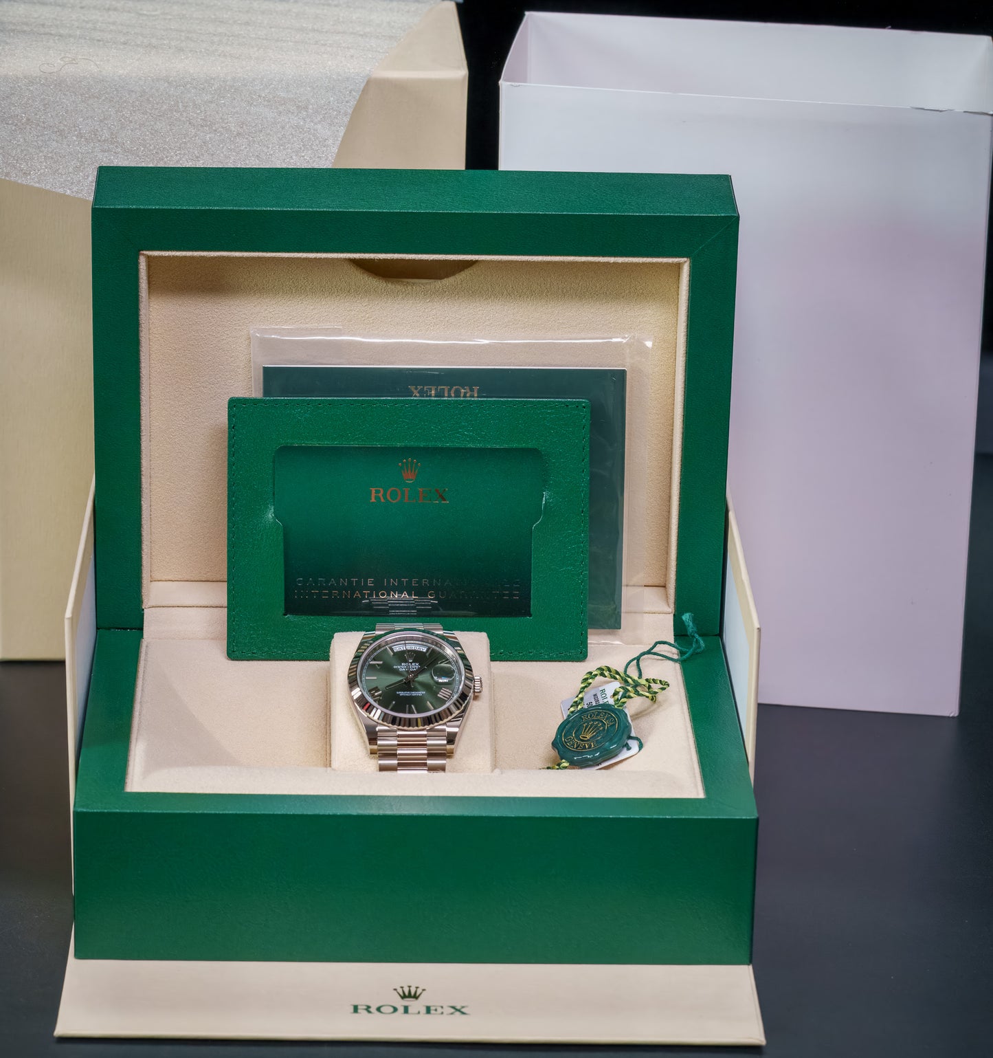 Rolex Day Date White Gold With Olive Dial 228239